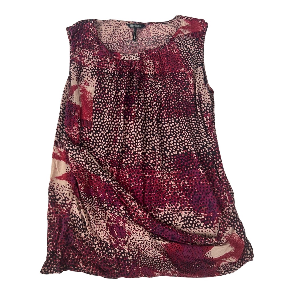 Daisy Fuentes Womens Sleeveless Blouse Pout Combo Abstract Dot Print Rayon Top L